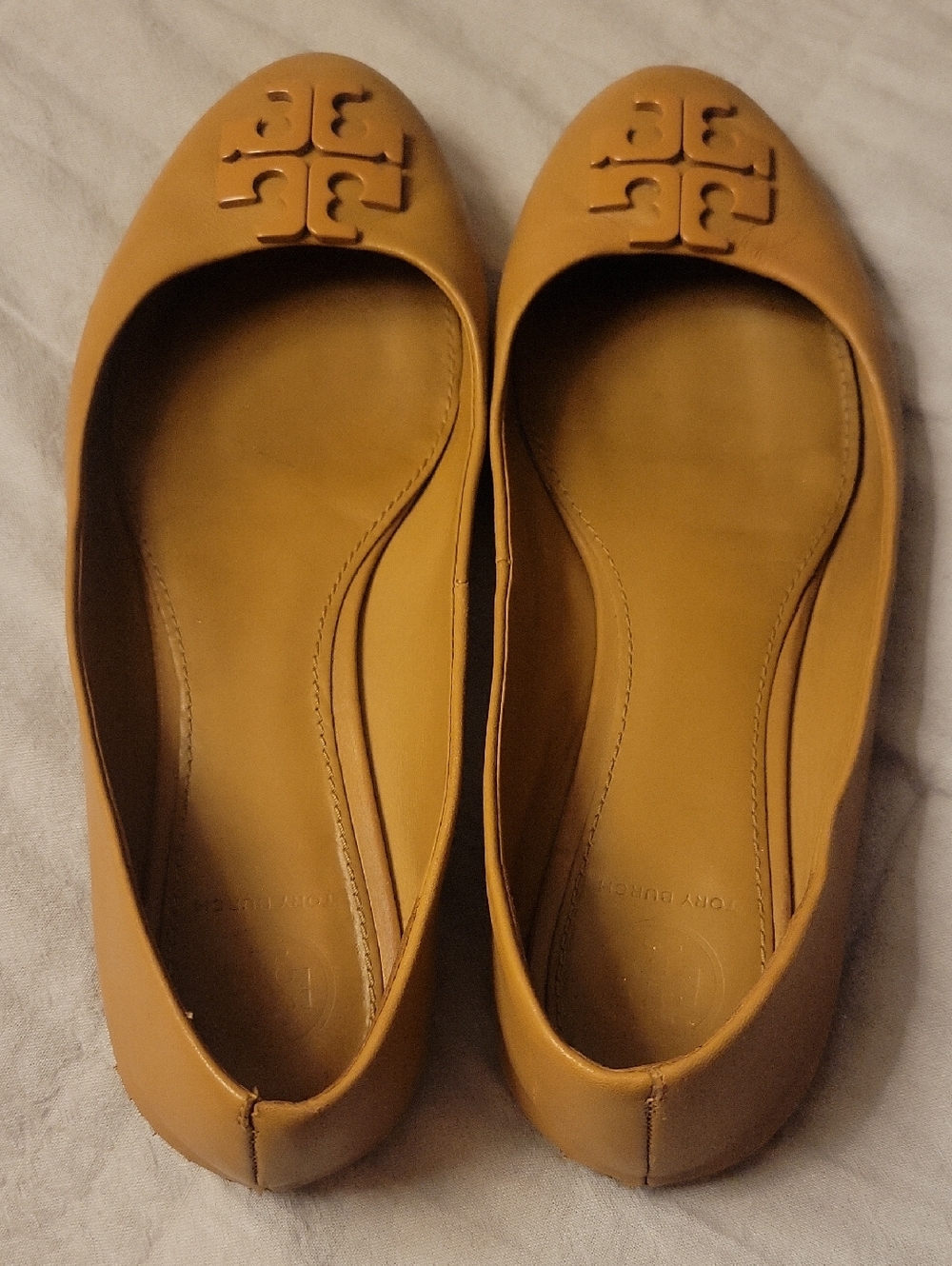 Tory Burch Mustard Leather Logo Ballet Flats
